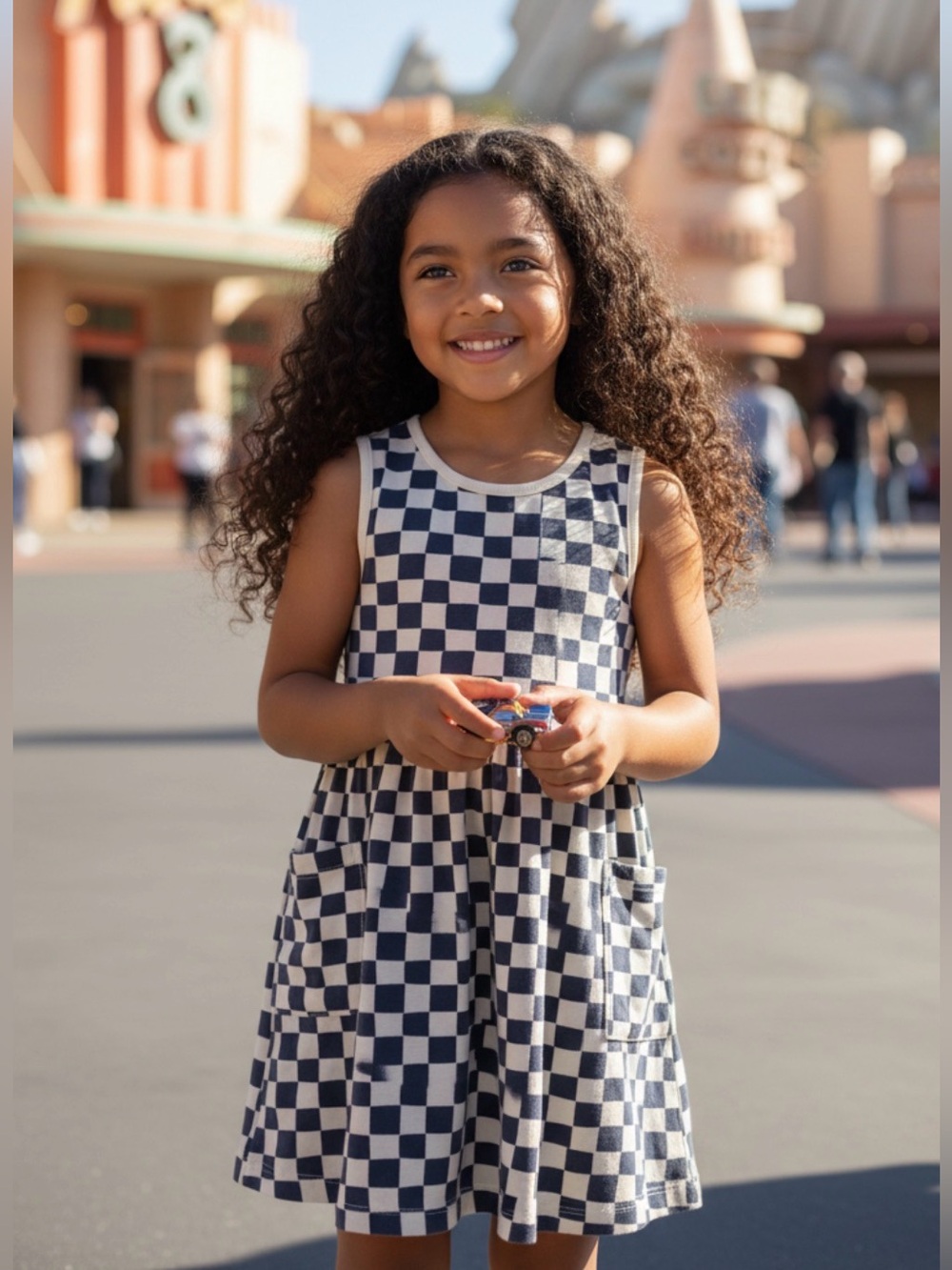 Hanna Andersson | Navy and Cream Checkered Sleeveless Dress | 6-7